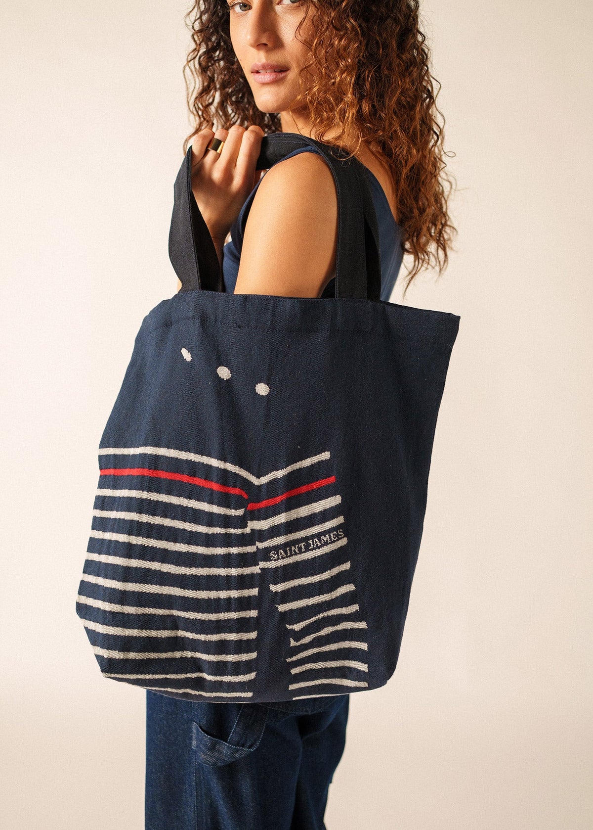 Striped Tote Bag (NAVY / ECRU)