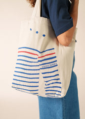 Striped Tote Bag (ECRU / ROYAL BLUE)