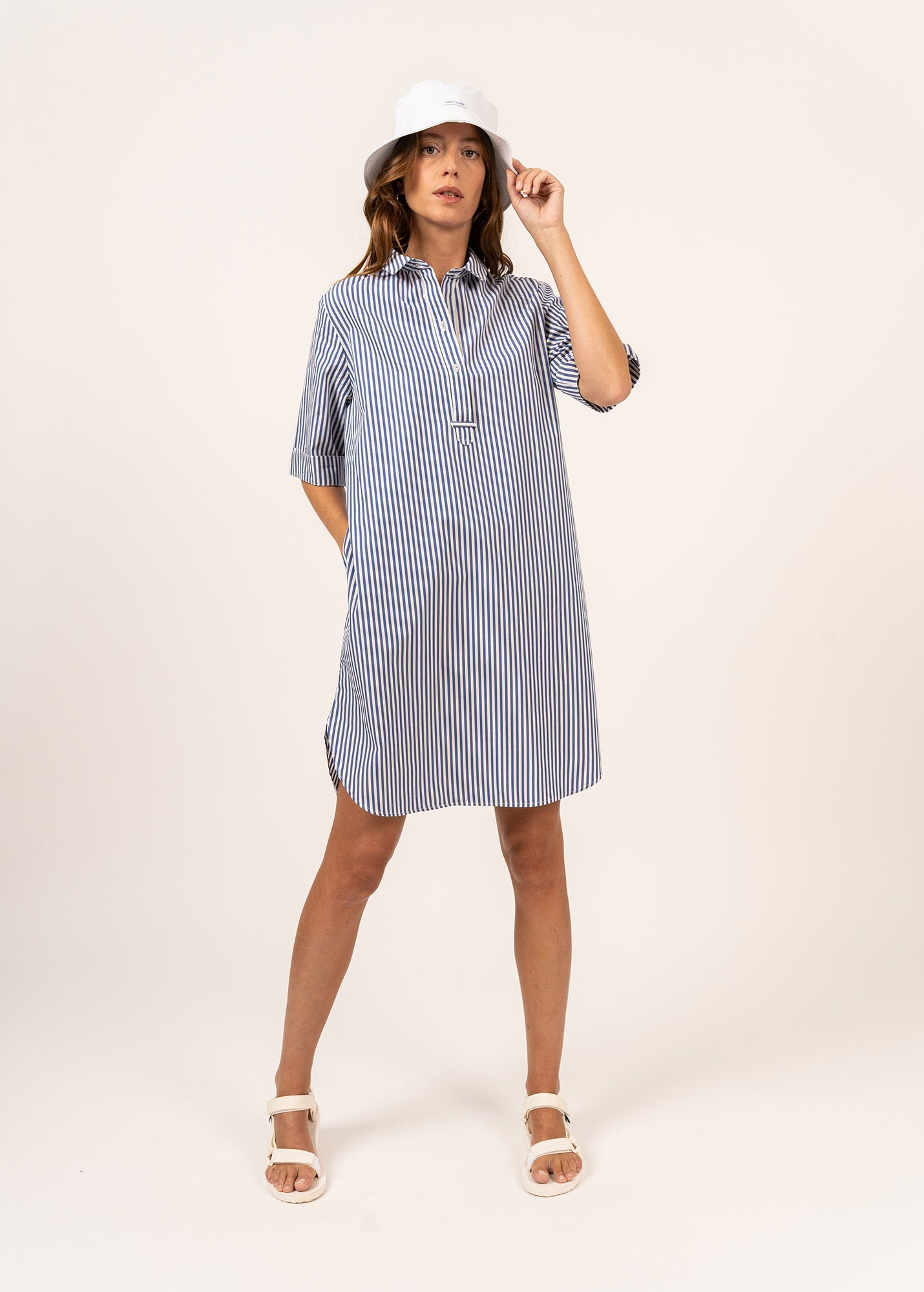 LEONIE Shirt Dress (WHITE / BLUE)