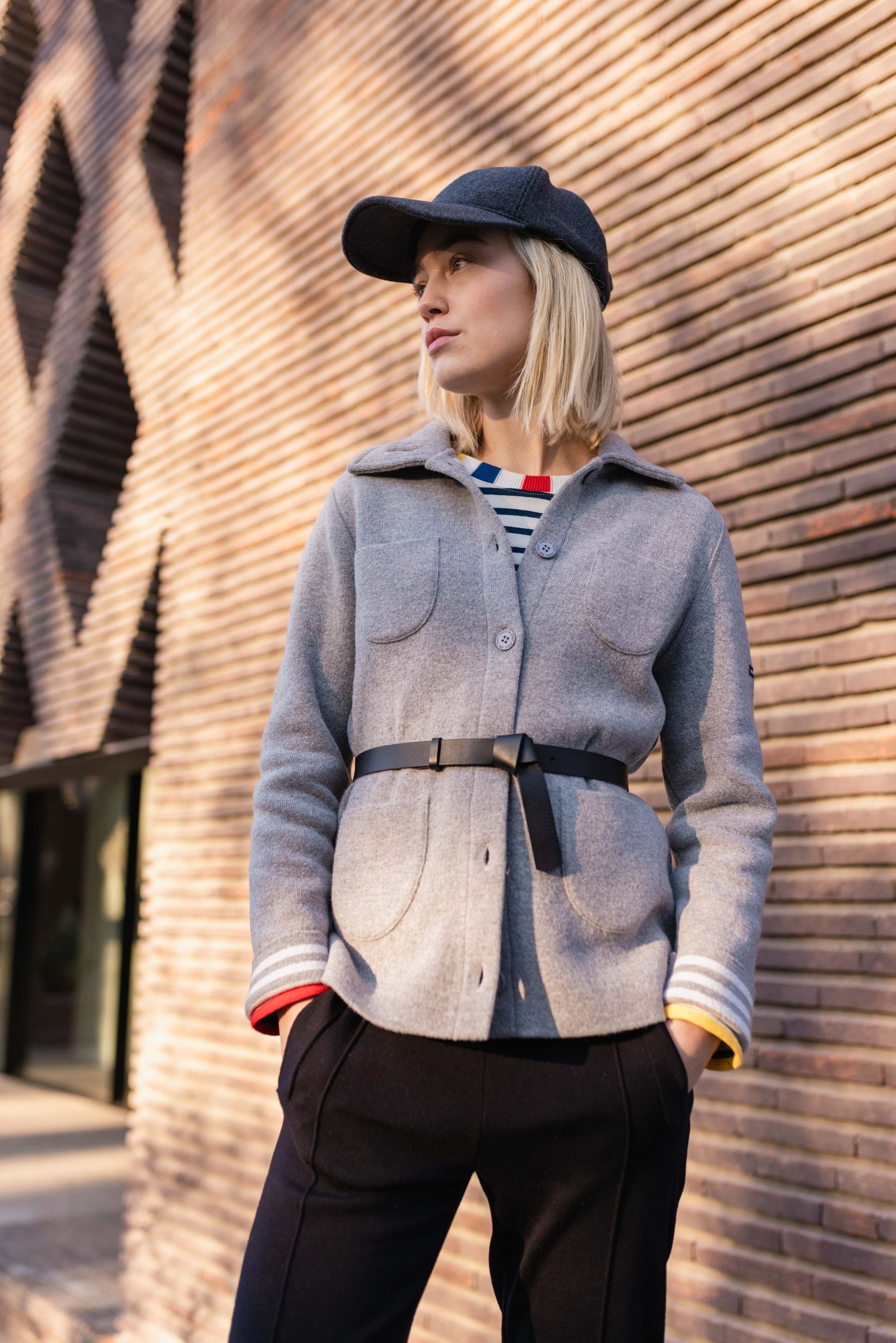 NASHVILLE Short Buttoned Jacket (LIGHT GREY / WINTER WHITE)