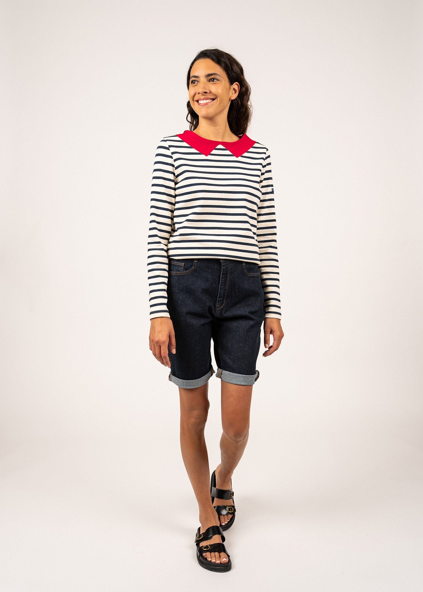VIRE Breton Shirt with Collar  (ECRU / NAVY / RED)