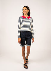 VIRE Breton Shirt with Collar  (ECRU / NAVY / RED)