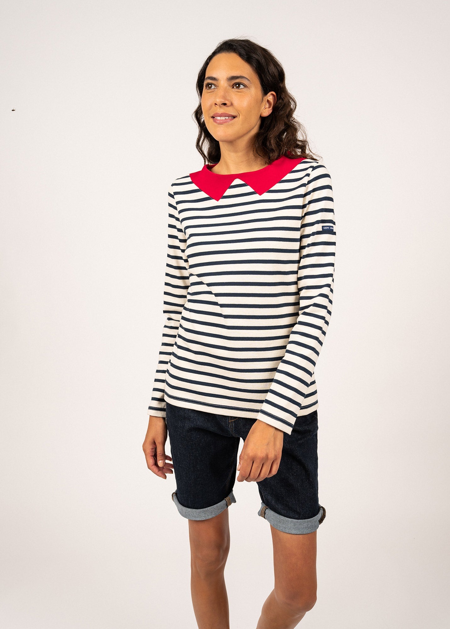 VIRE Breton Shirt with Collar  (ECRU / NAVY / RED)