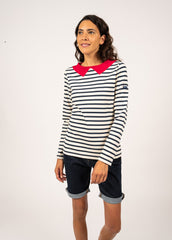 VIRE Breton Shirt with Collar  (ECRU / NAVY / RED)