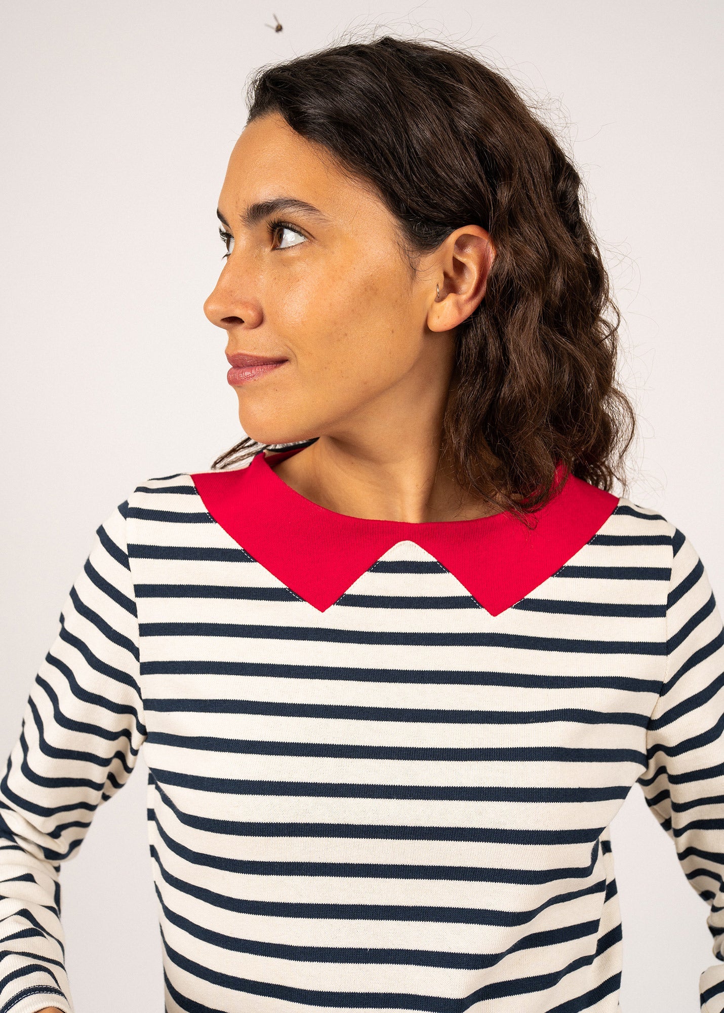 VIRE Breton Shirt with Collar  (ECRU / NAVY / RED)