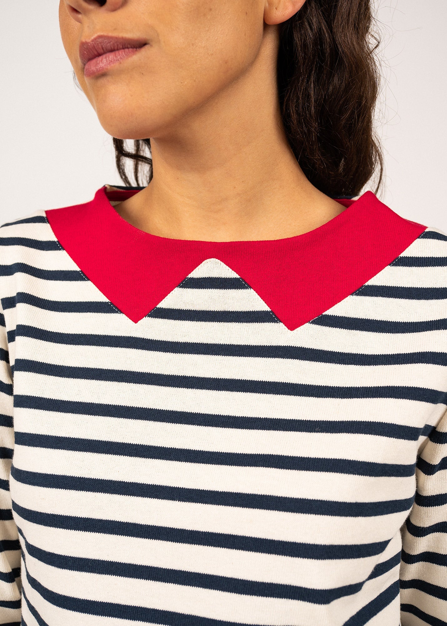 VIRE Breton Shirt with Collar  (ECRU / NAVY / RED)