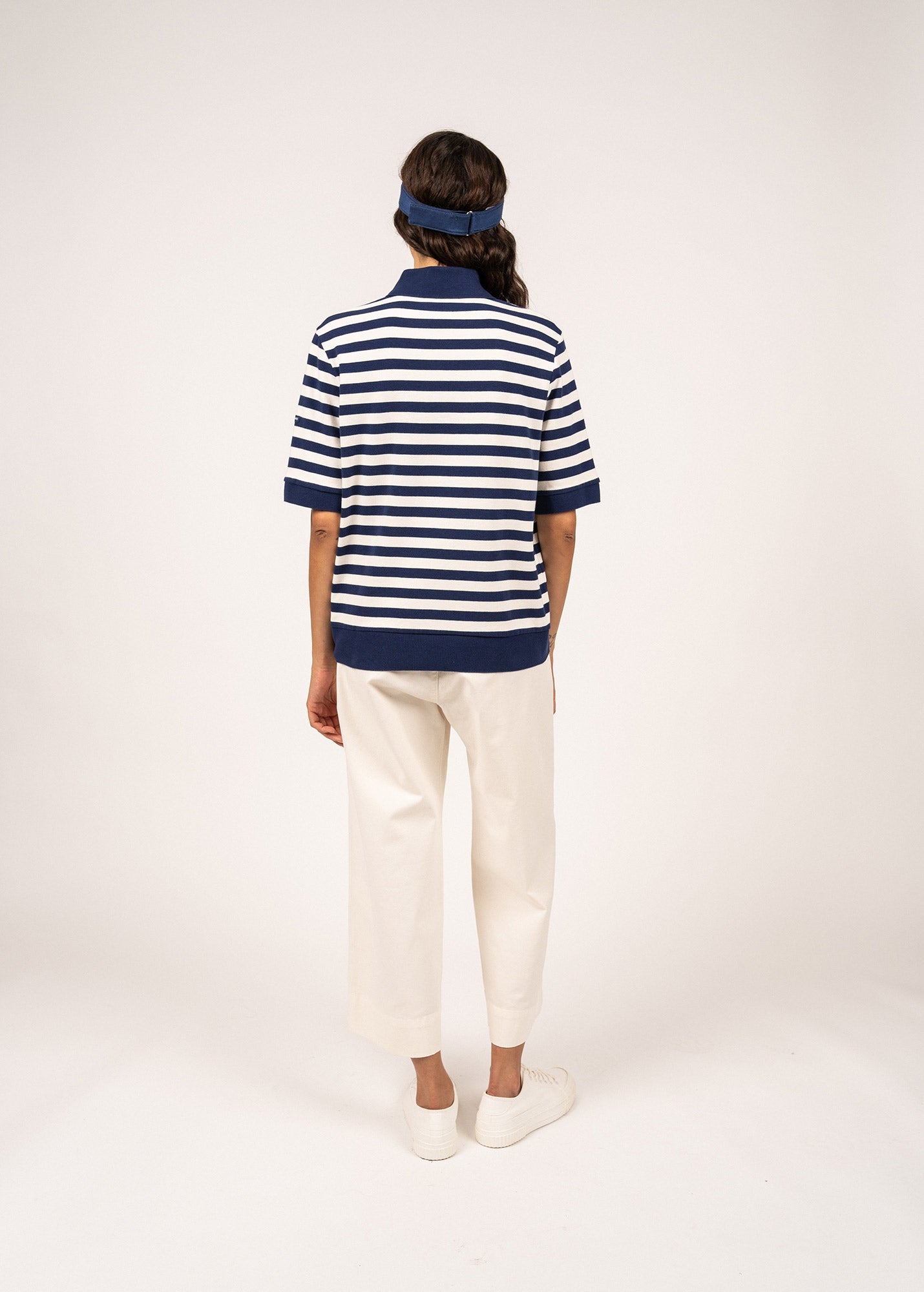 CAROLA Striped Knit Polo Shirt (INDIGO / IVORY)