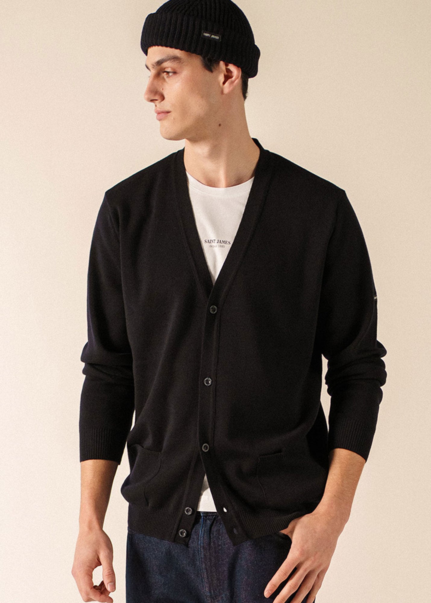 GUINGAMP II soft merino wool cardigan (NAVY)