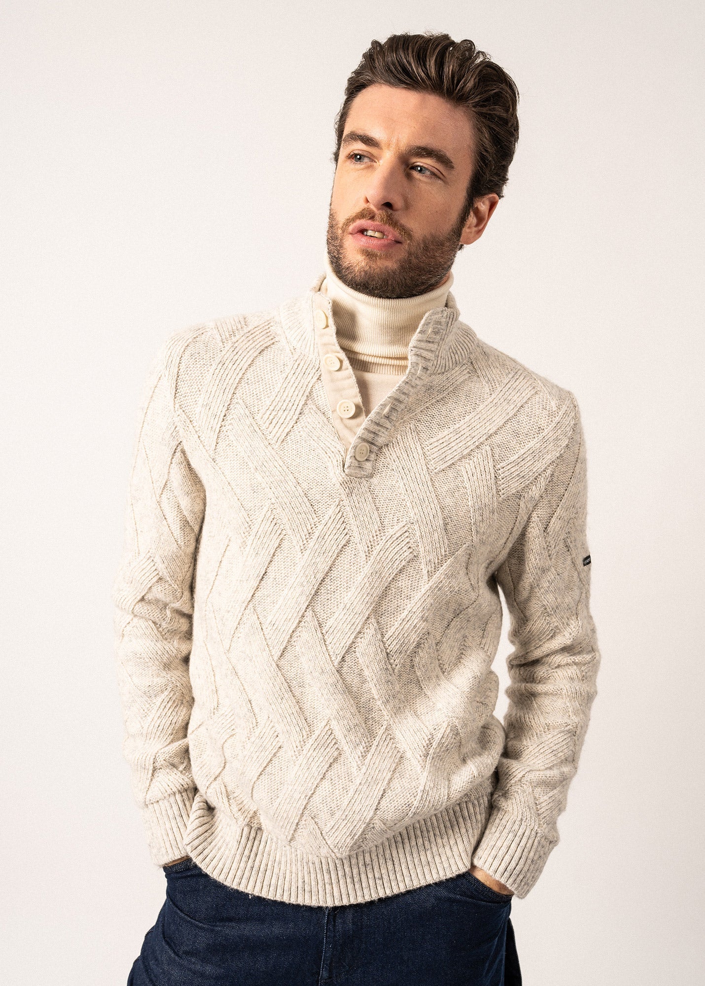 NEUCHATEL Henley Sweater (LIGHT GRAY MELANGE)