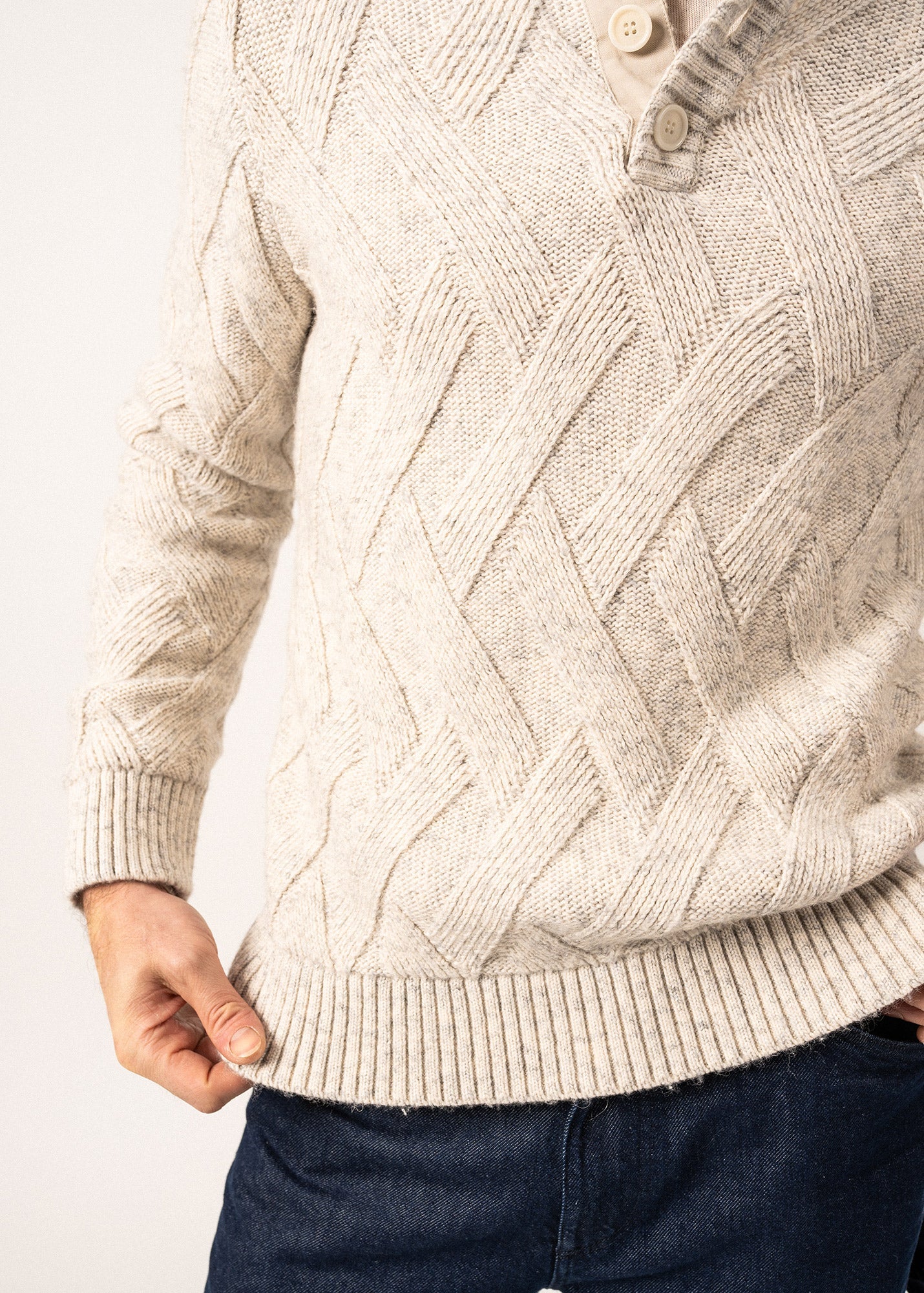 NEUCHATEL Henley Sweater (LIGHT GRAY MELANGE)
