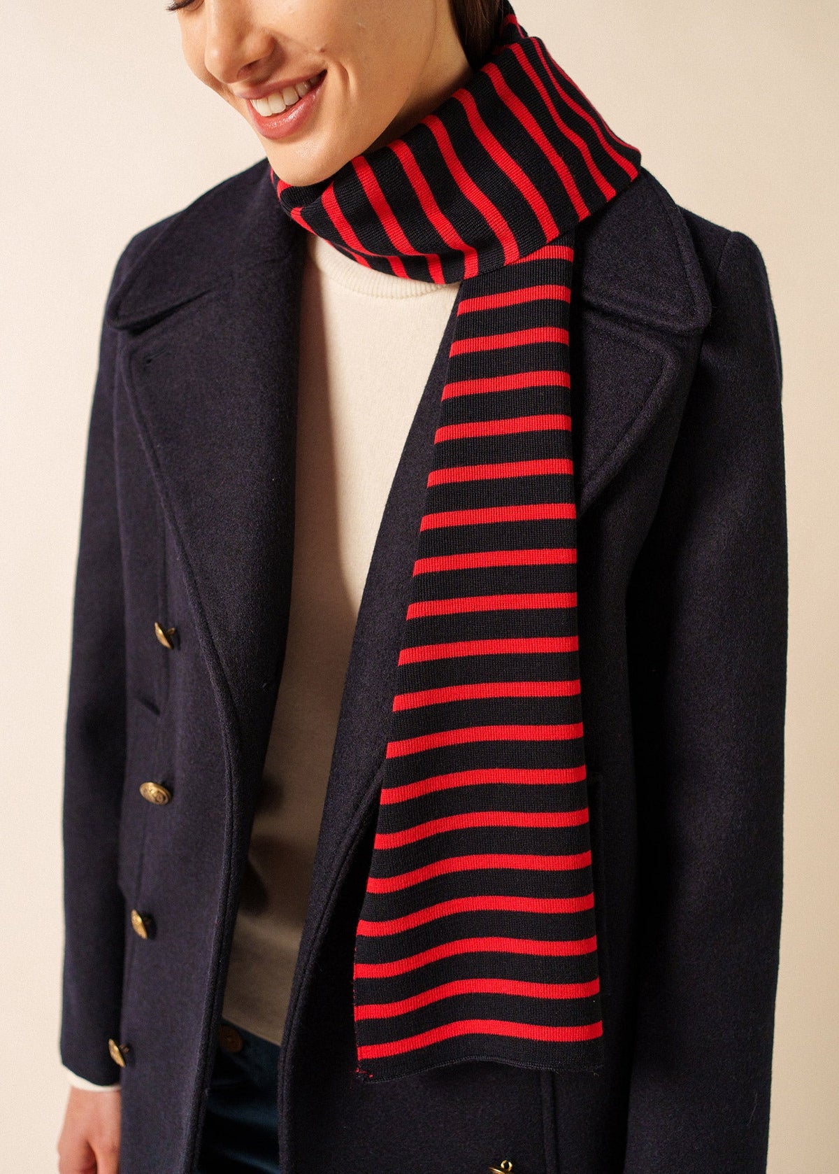 DUGUAY Striped Wool Scarf  (NAVY / RED)