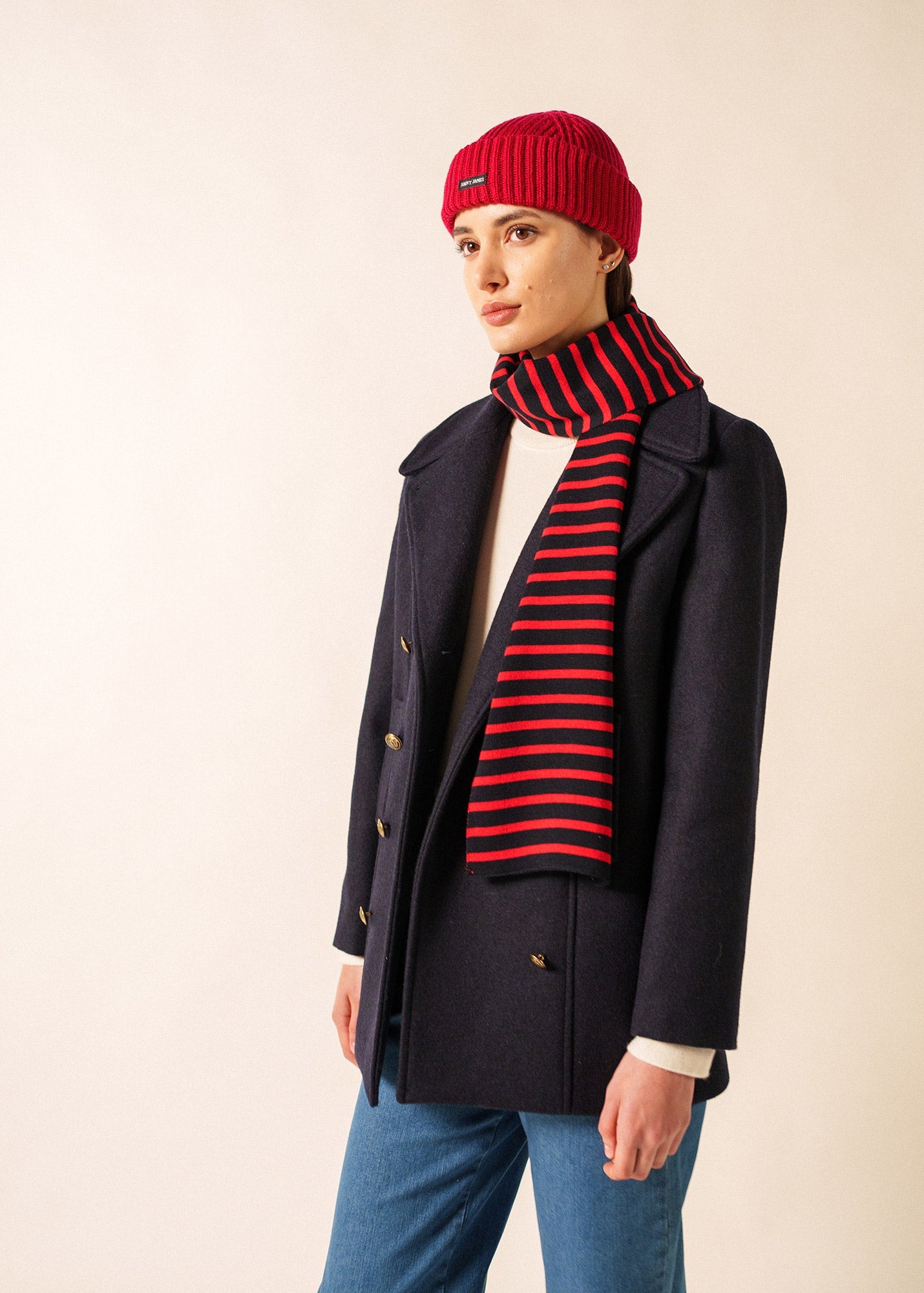 DUGUAY Striped Wool Scarf  (NAVY / RED)