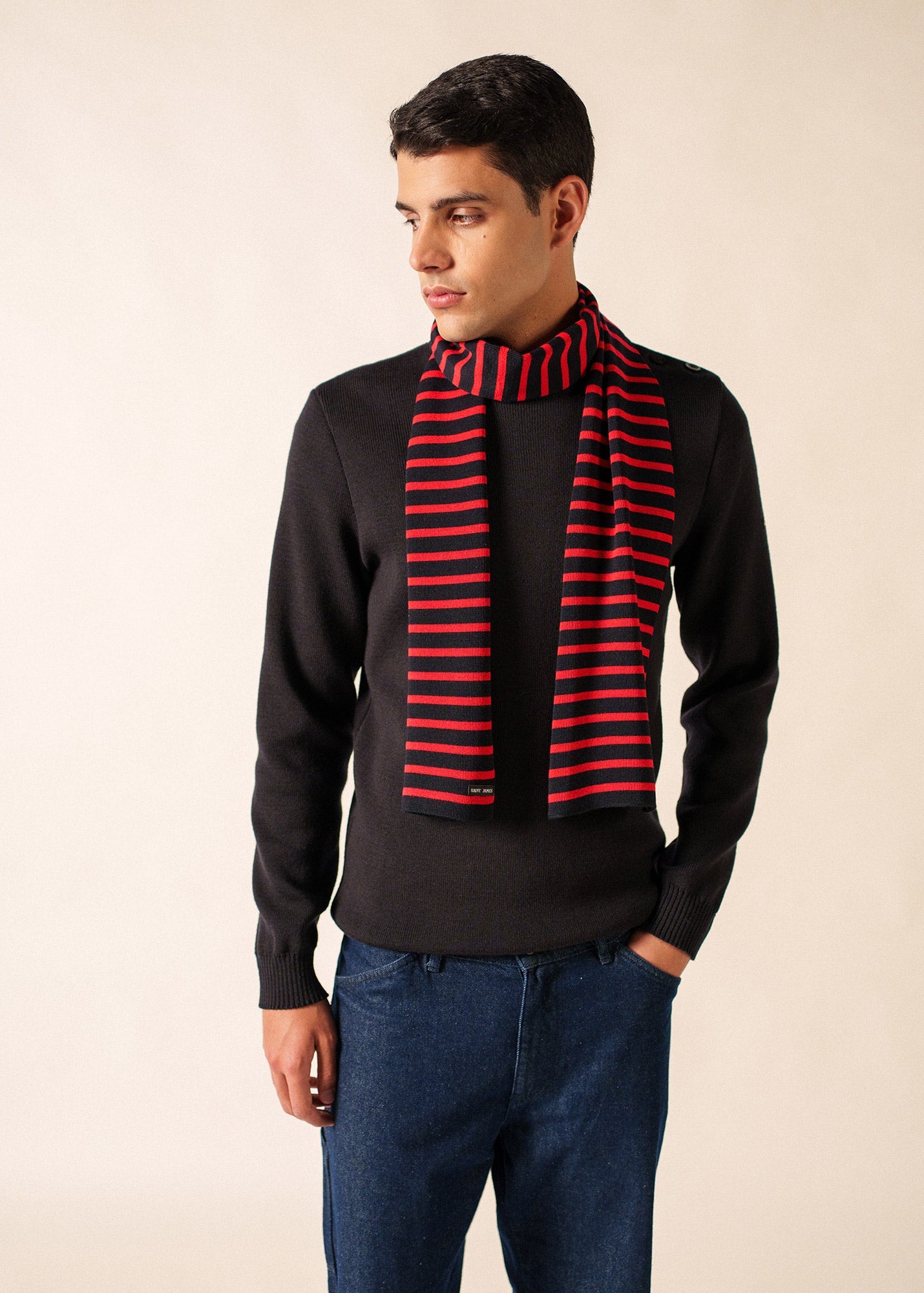 DUGUAY Striped Wool Scarf  (NAVY / RED)