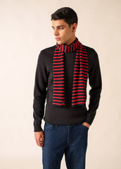 DUGUAY Striped Wool Scarf  (NAVY / RED)