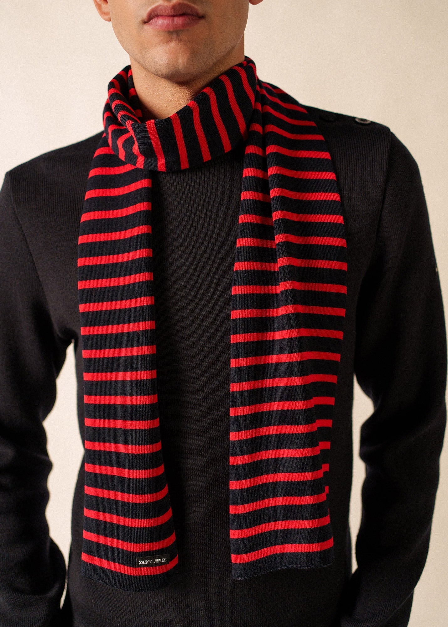 DUGUAY Striped Wool Scarf  (NAVY / RED)