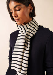 DUGUAY Striped Wool Scarf  (IVORY / NAVY)