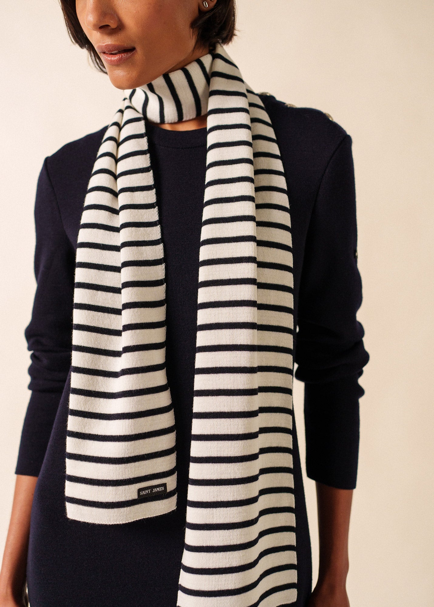 DUGUAY Striped Wool Scarf  (IVORY / NAVY)