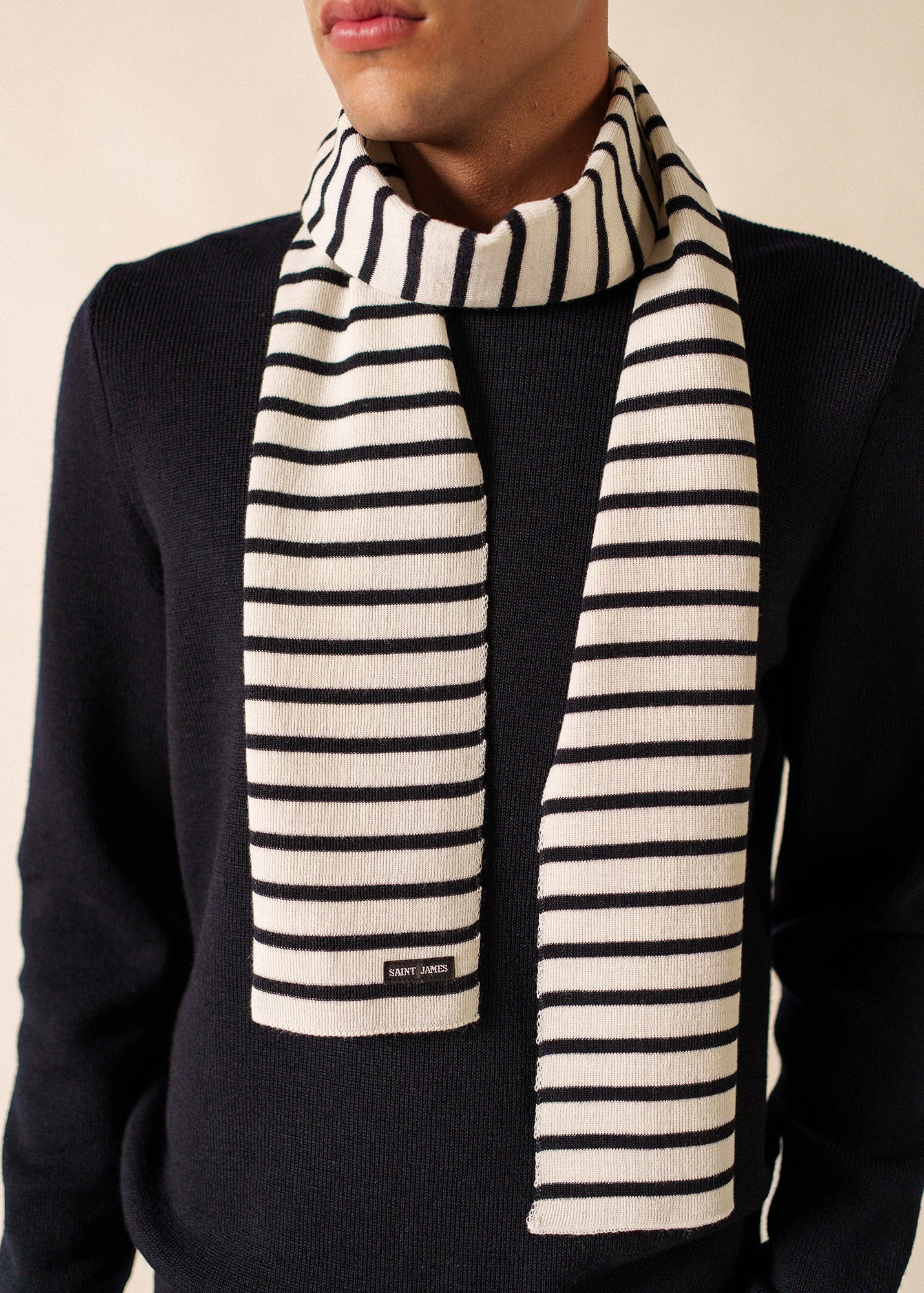 DUGUAY Striped Wool Scarf  (IVORY / NAVY)