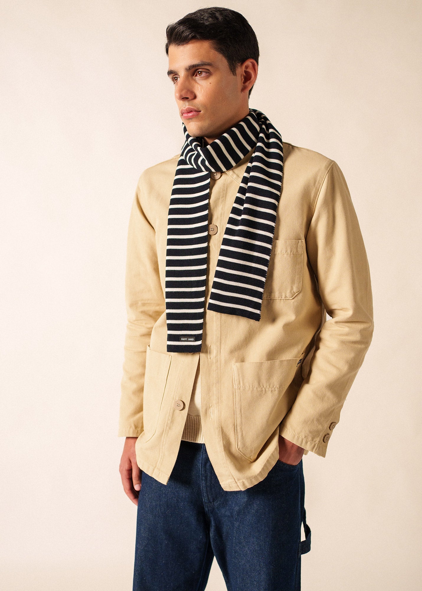 DUGUAY Striped Wool Scarf  (NAVY / IVORY)