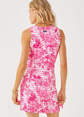 LILLY PULITZER x SIMONE - Fitted Shift Dress with Ribbons and Exclusive Lilly Print | Recycled Anti-UV Stretch Fabric (SOLEIL ROSE PINK)