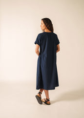 MORGANE Oversized Cotton Dress (NAVY)