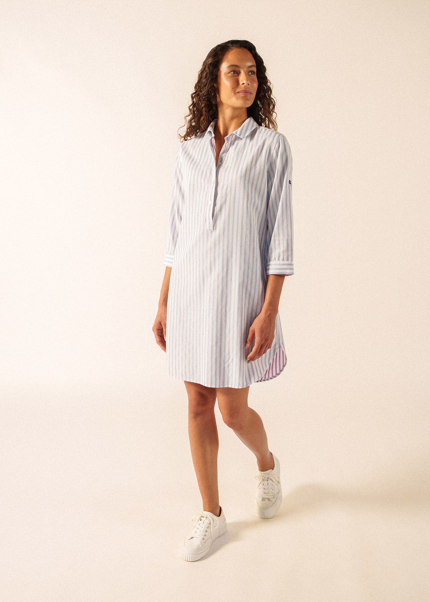 BENEDICTE II Pinstriped Shirt Dress (SKYLIGHT BLUE / WHITE / TEA ROSE PINK)