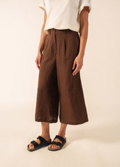 CHLOE Linen Wide-Leg Pants (CHOCOLATE)