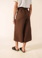 CHLOE Linen Wide-Leg Pants (CHOCOLATE)