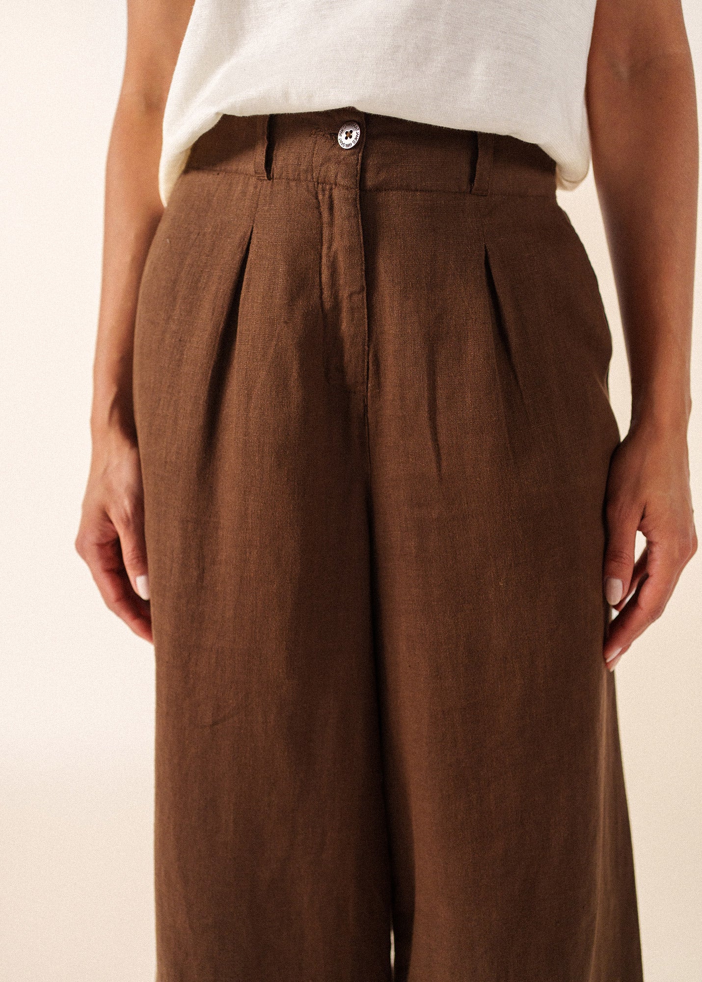 CHLOE Linen Wide-Leg Pants (CHOCOLATE)