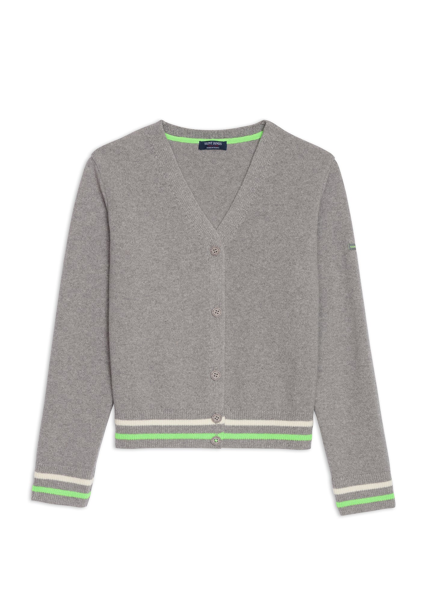 ANNECY Wool Cardigan (GRAY / NEON GREEN / IVORY)