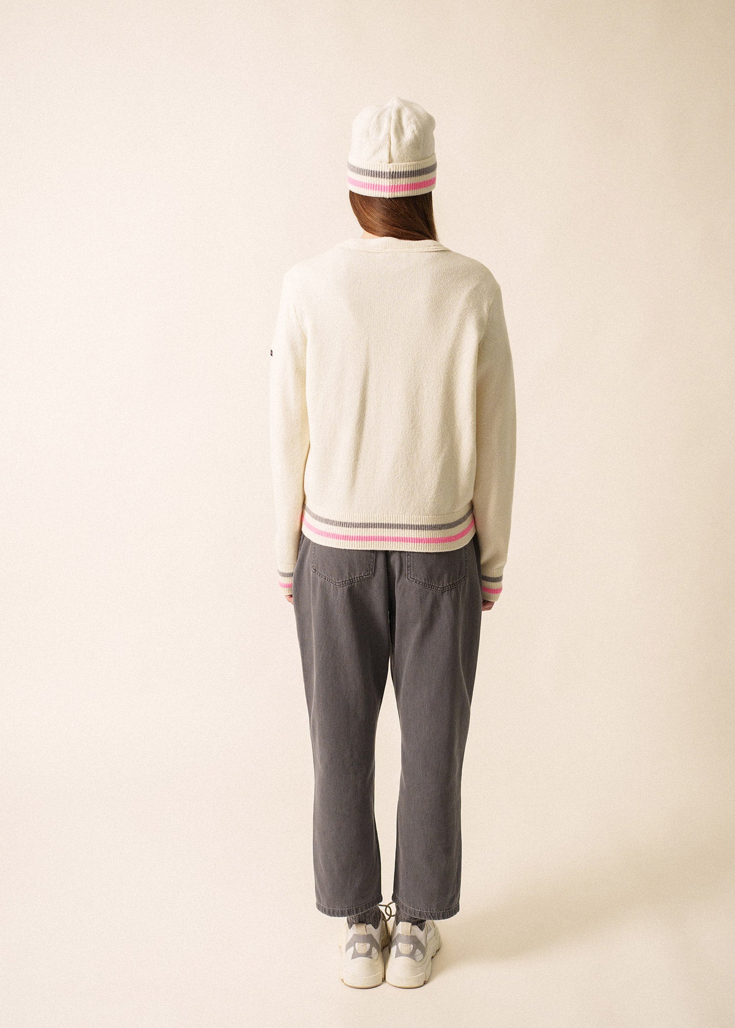 ANNECY Wool Cardigan (IVORY / BRIGHT PINK / GRAY)