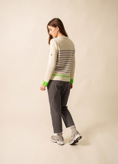 EVIAN Striped Sweater (WHITE / PEARL MELANGE / NEON GREEN)