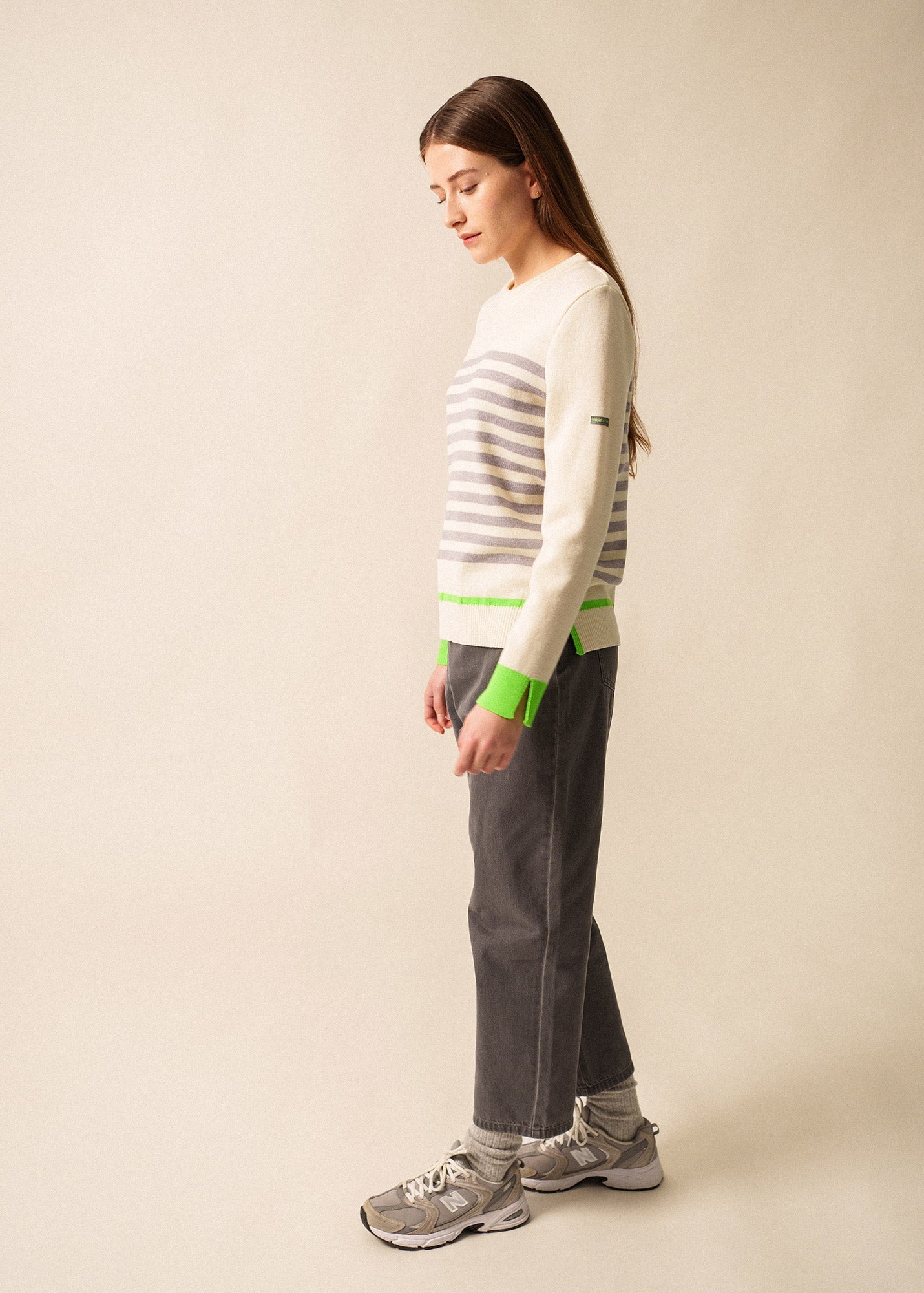 EVIAN Striped Sweater (WHITE / PEARL MELANGE / NEON GREEN)