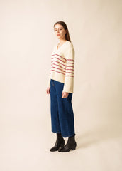 RUMILLY Striped Sweater (ECRU / MAROON)