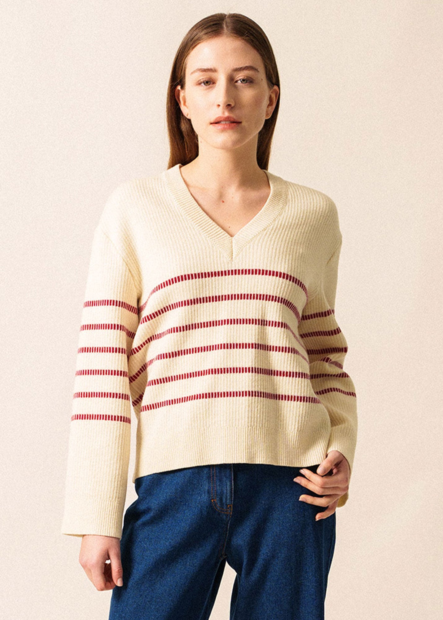 RUMILLY Striped Sweater (ECRU / MAROON)