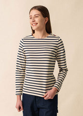 MERIDAME COEUR - Breton Striped Shirt with Heart-Shaped Buttons | Heavyweight Cotton | Women Fit (ECRU / NAVY /RED)