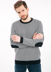 JUBILE Herringbone Jacquard Sweater (NAVY / IVORY)