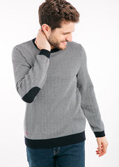 JUBILE Herringbone Jacquard Sweater (NAVY / IVORY)