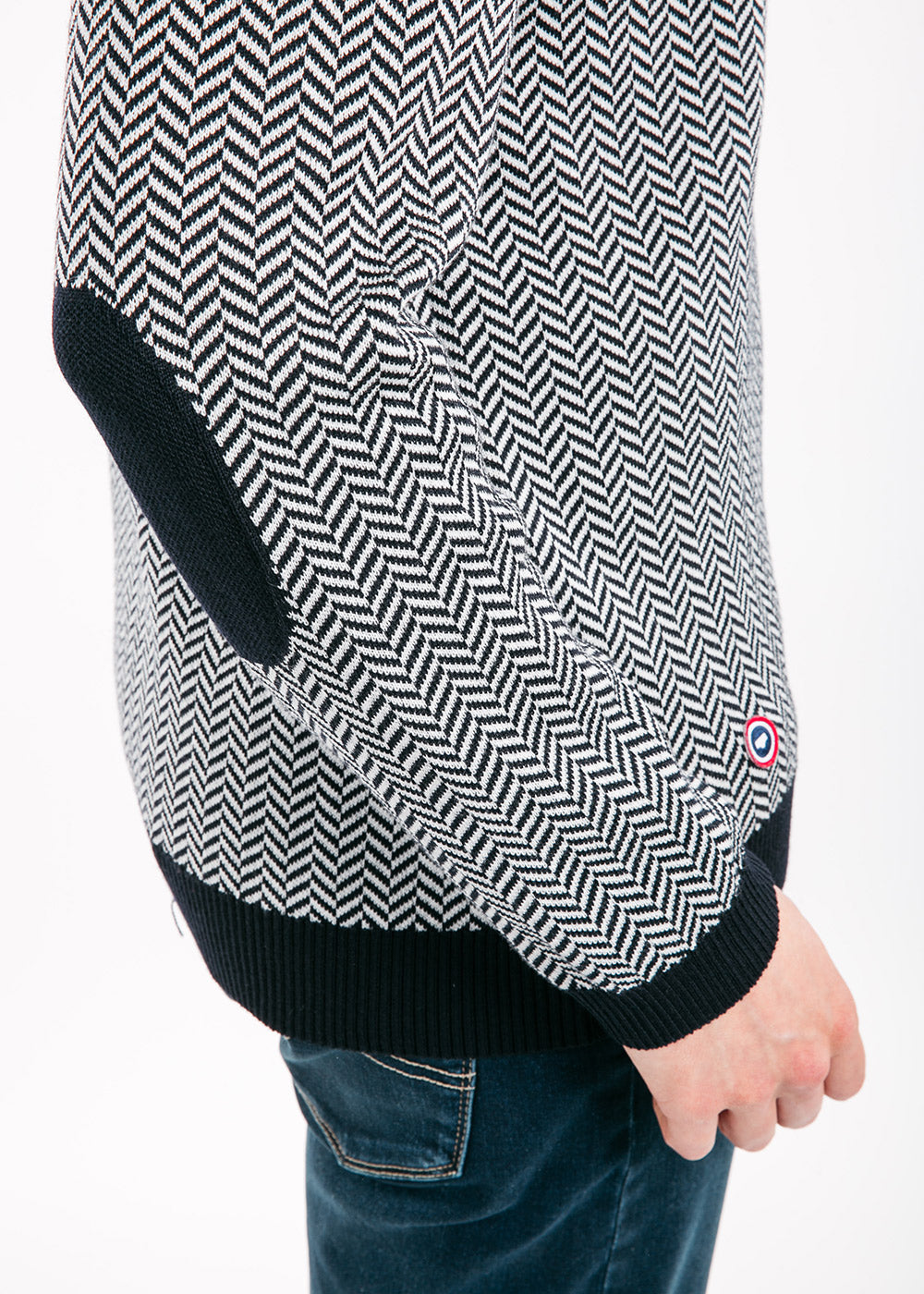 JUBILE Herringbone Jacquard Sweater (NAVY / IVORY)