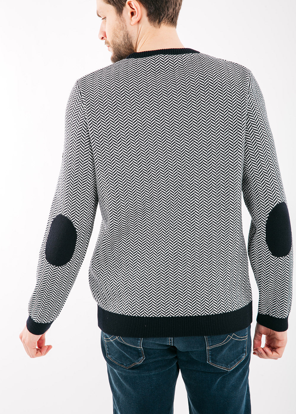 JUBILE Herringbone Jacquard Sweater (NAVY / IVORY)