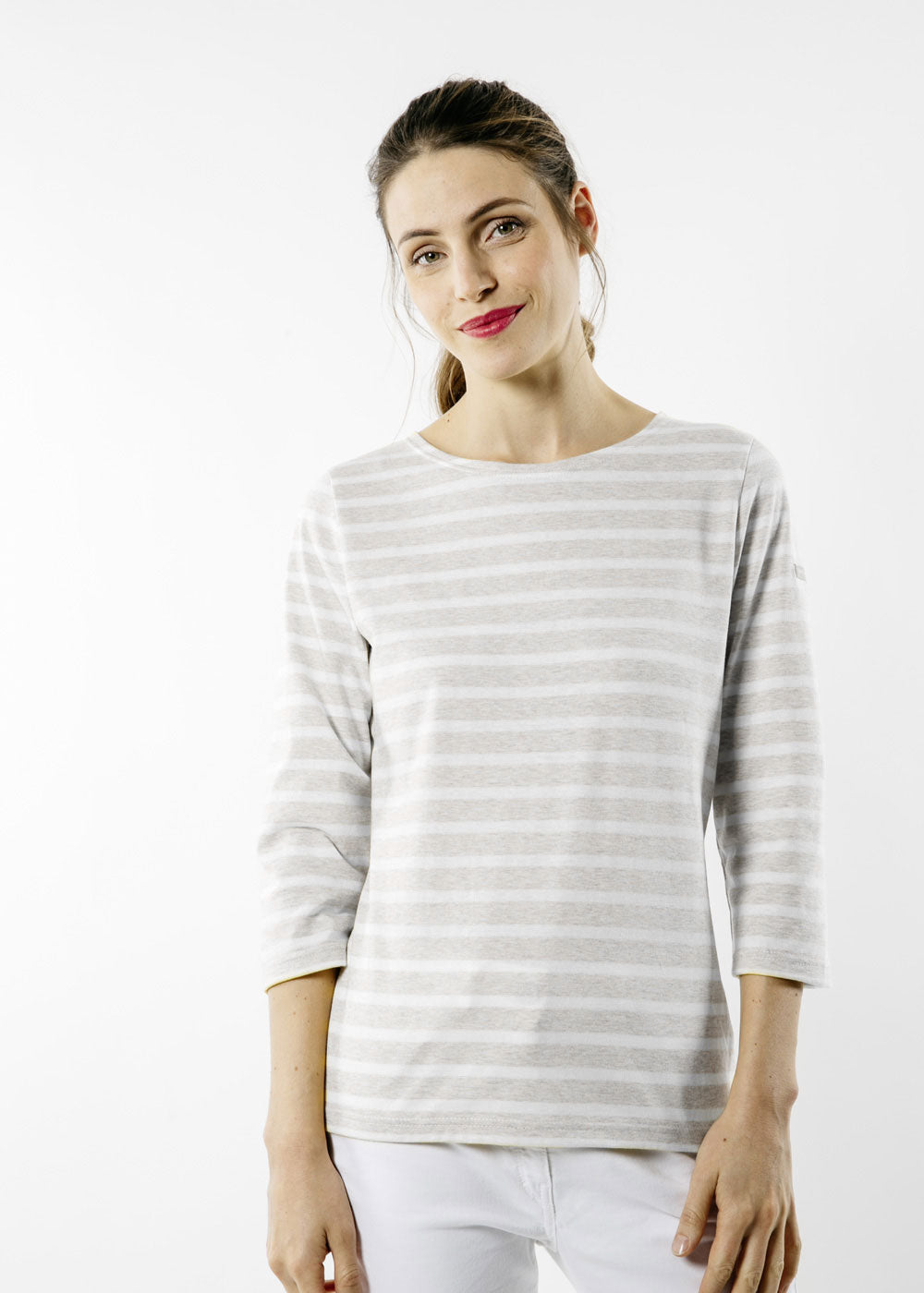GALATHEE II Breton Striped Top  (OATMEAL / WHITE)