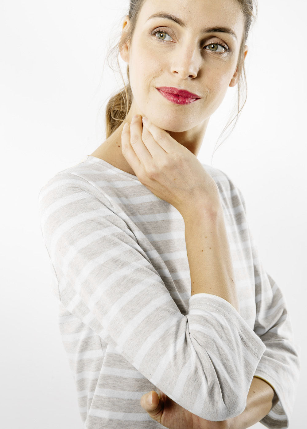 GALATHEE II Breton Striped Top  (OATMEAL / WHITE)