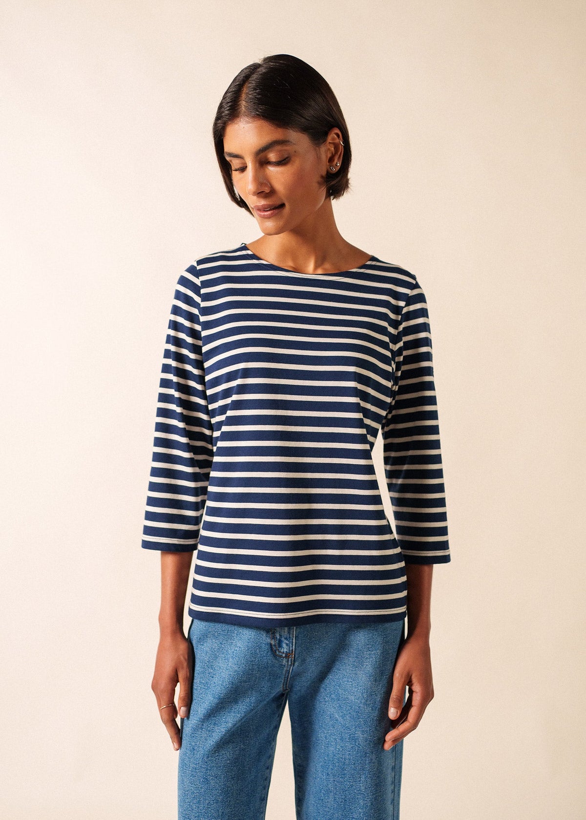 GALATHEE II Breton Striped Top  (NAVY / ECRU)