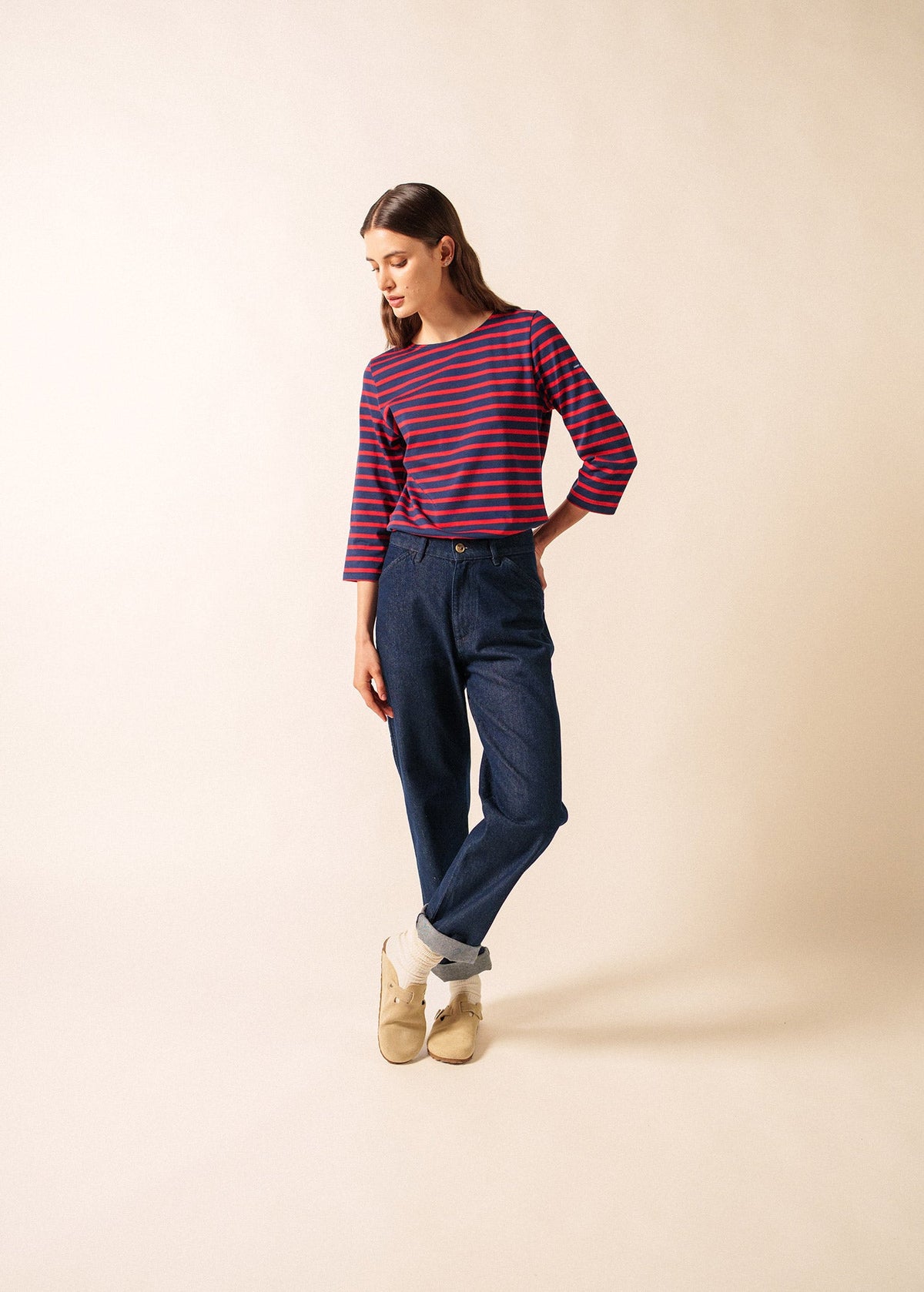 GALATHEE II Breton Striped Top  (NAVY / RED)