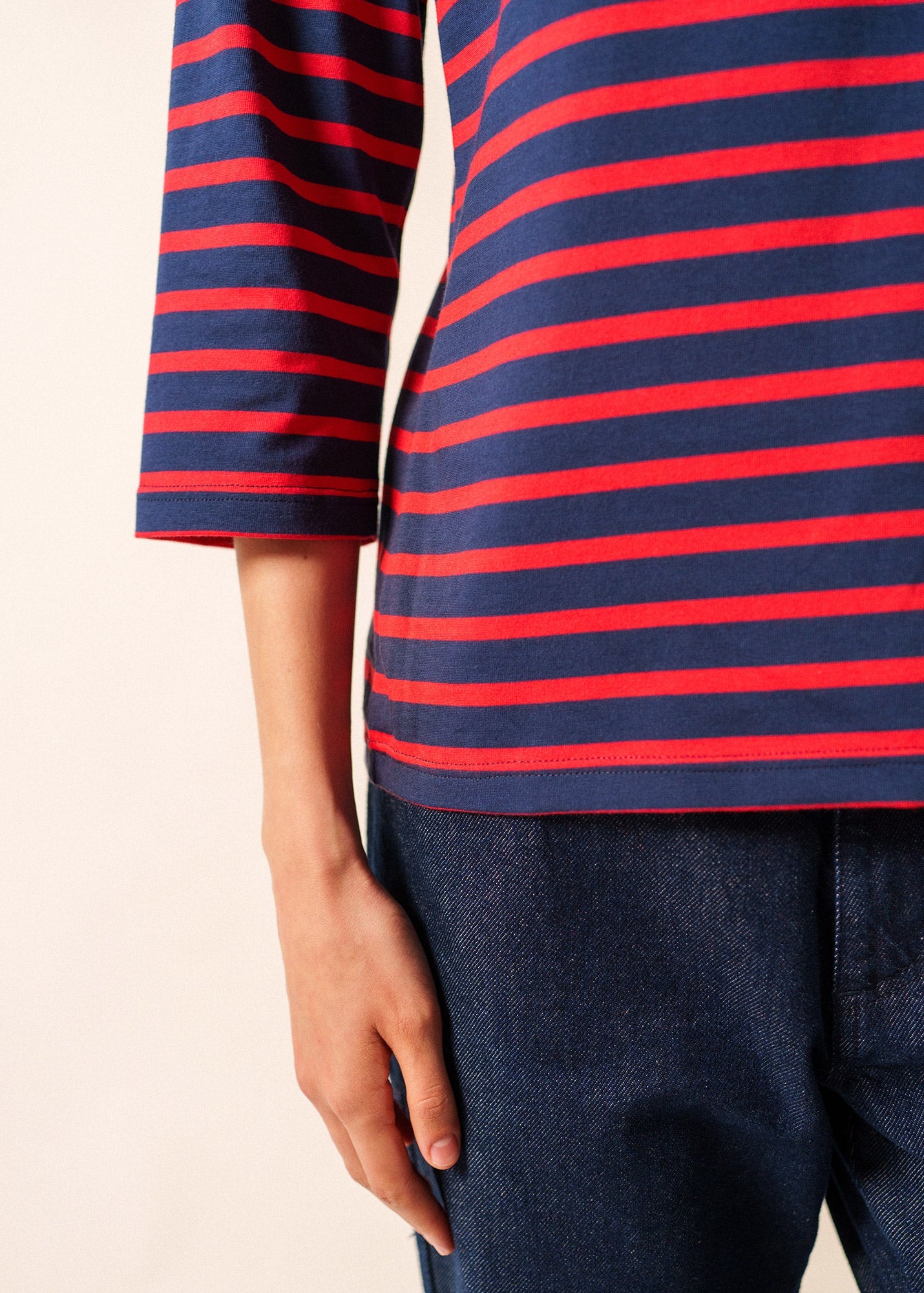 GALATHEE II Breton Striped Top  (NAVY / RED)
