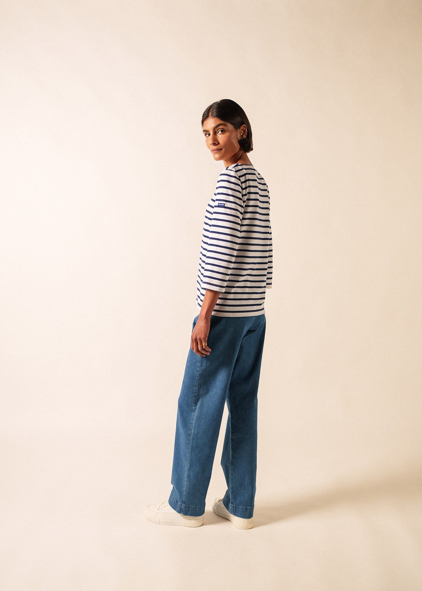 GALATHEE II Breton Striped Top  (WHITE / NAVY)