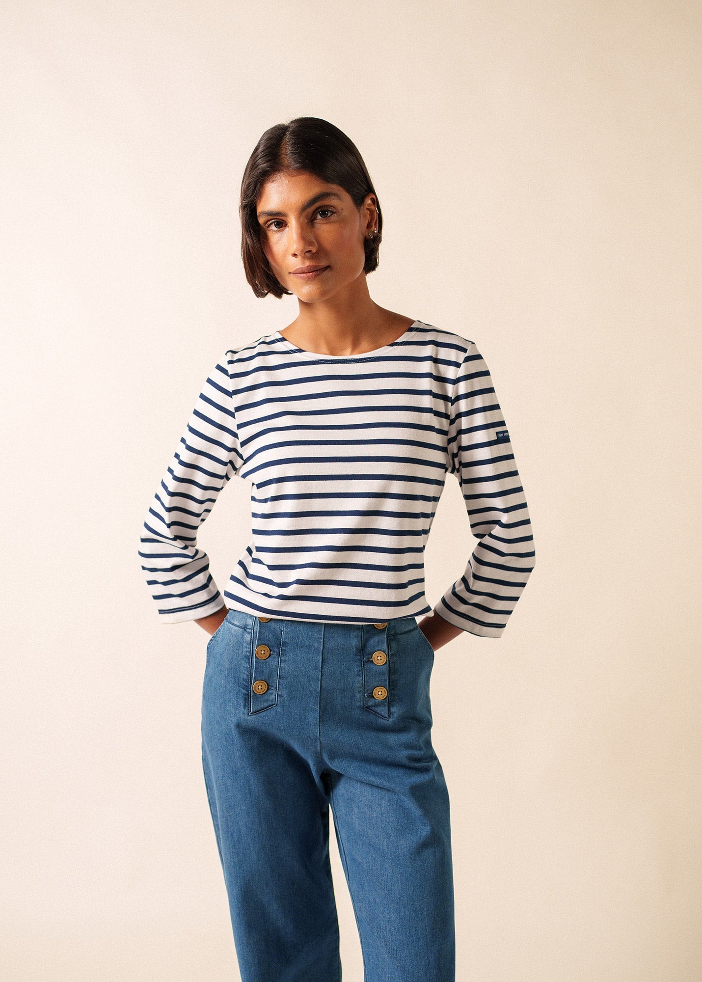 GALATHEE II Breton Striped Top  (WHITE / NAVY)