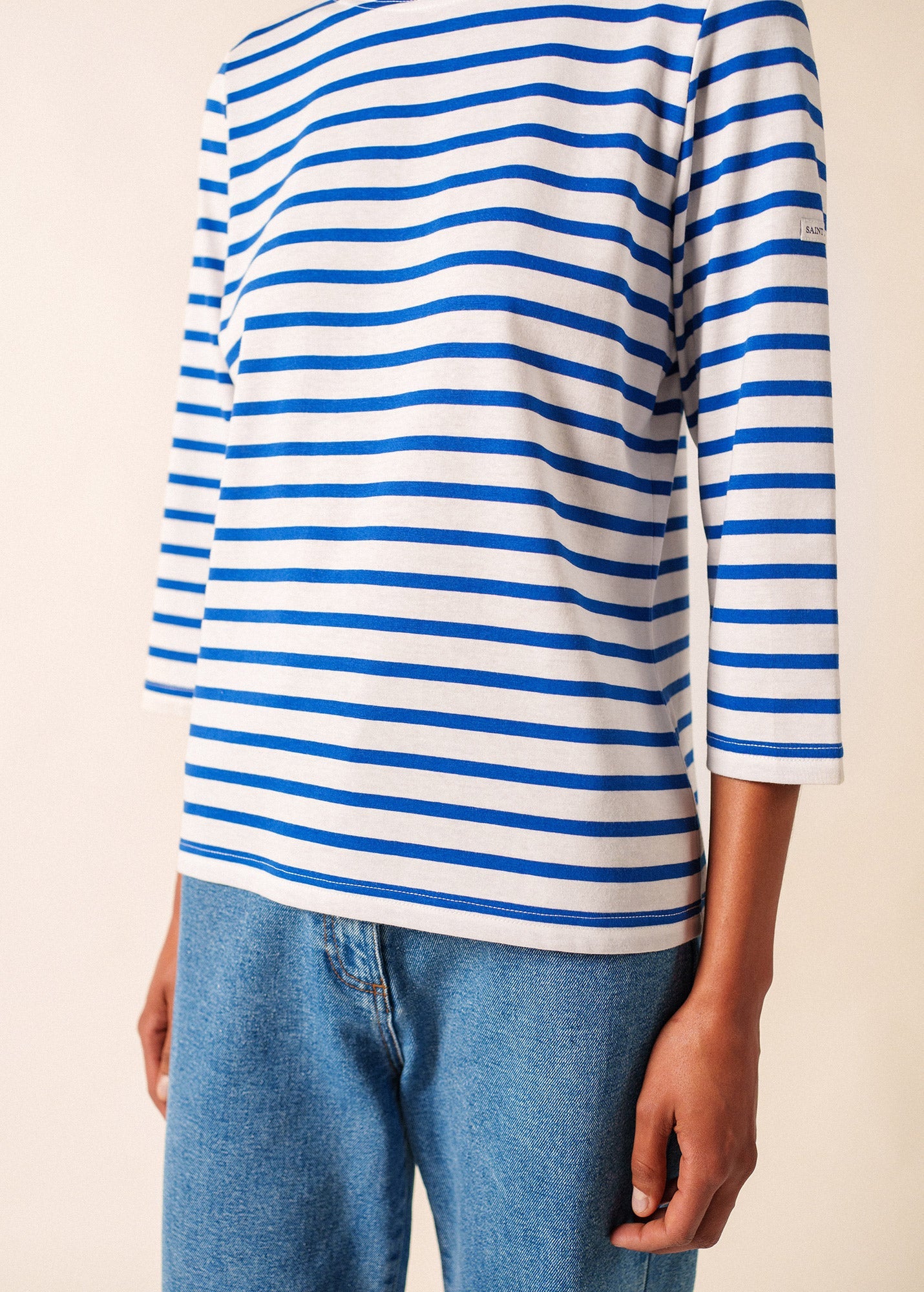 GALATHEE II Breton Striped Top  (WHITE / ROYAL BLUE)