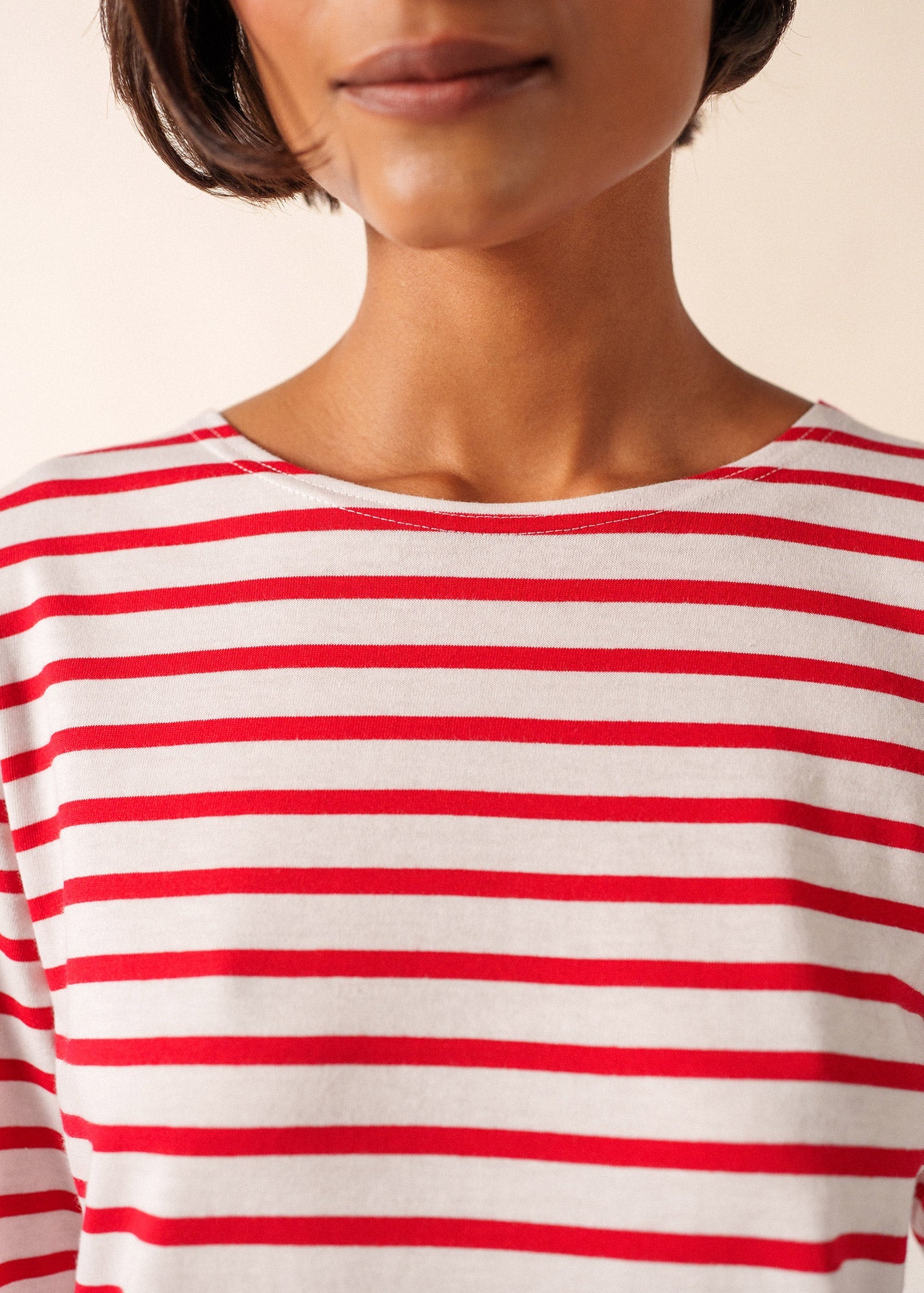 GALATHEE II Breton Striped Top  (WHITE / RED)