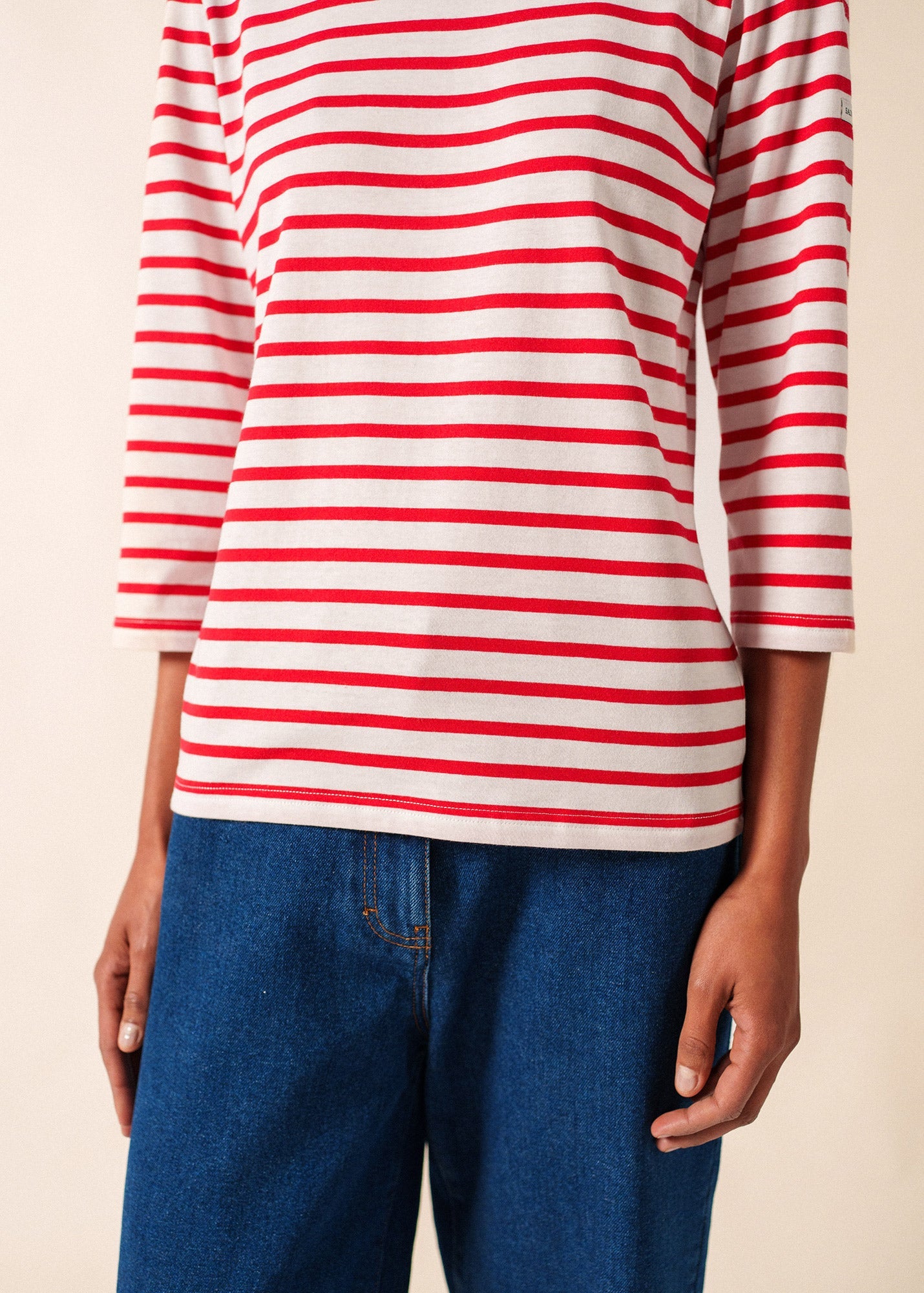 GALATHEE II Breton Striped Top  (WHITE / RED)